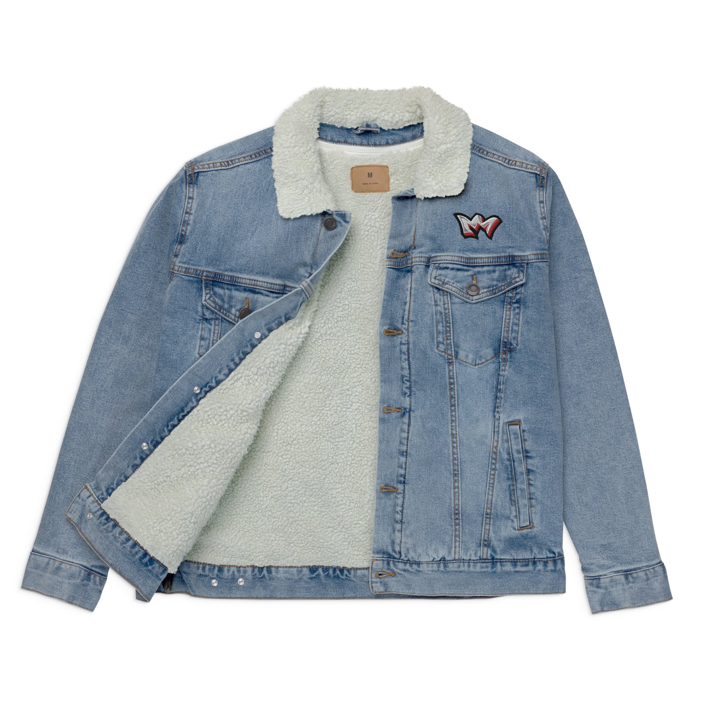 Denim Sherpa King Leek Platinum Crown Embroidered Jacket