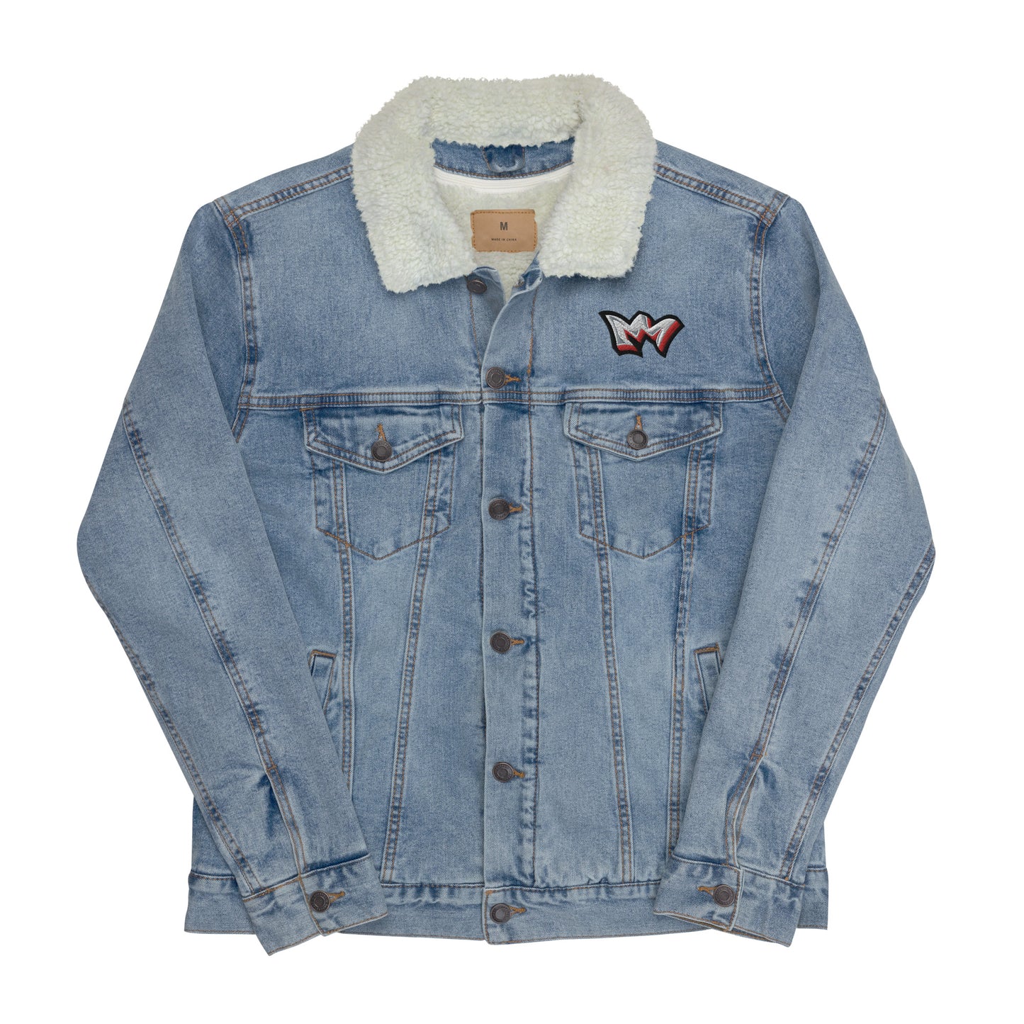 Denim Sherpa King Leek Platinum Crown Embroidered Jacket